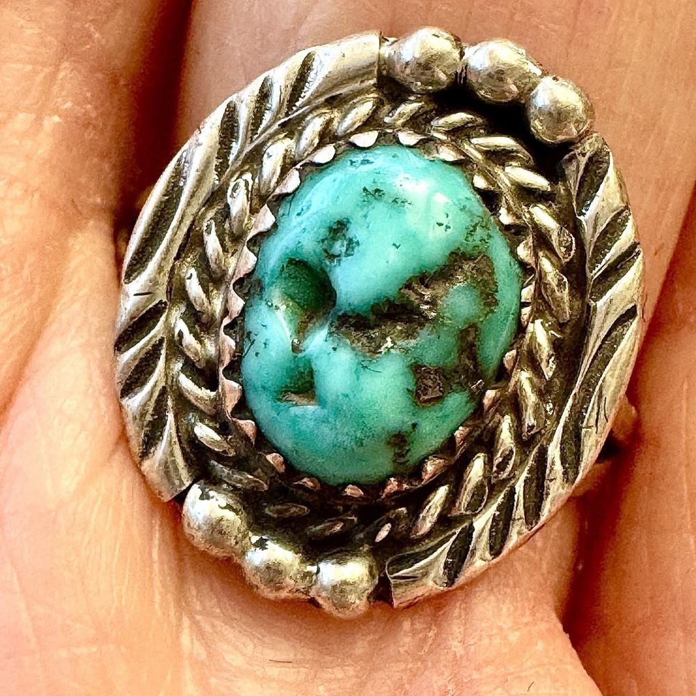 Navajo Nugget  Turquoise Ring Sz 7 Sterling F Martinez Native American